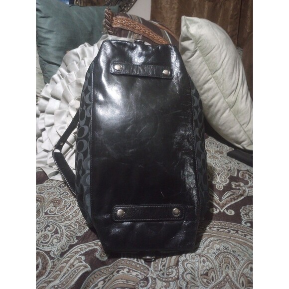 Coach Women’s Signature Logo ~ Large ~Black On Black Satchel Handbag W/ Strap - Picture 5 of 13